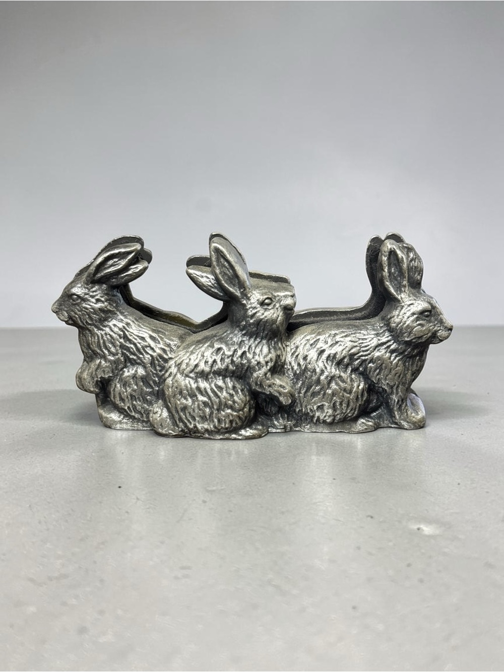 Vintage Metal/Pewter Bunny Rabbits Business Card Holder Heavy